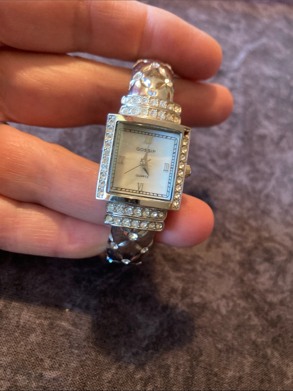 Gossip Silver Tone Rhinestone Bracelet Watch -Runs Perfectly